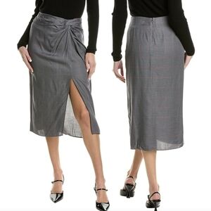 rag & bone Midi Skirt Amber Plaid Gathered Twist Waist Slit Grey Multi 6 NWT
